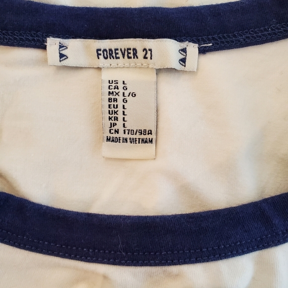 Large, Forever 21, White with Blue Trim Tank Top, Stretchy - Picture 7 of 8